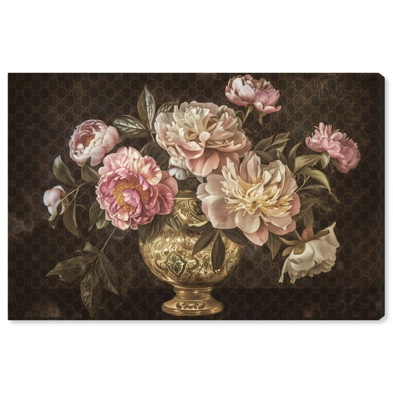 Vintage Vase And Classical Flowers Classical Canvas Wall Art by Art Remedy, Gallery Wrapped, 15"x10"