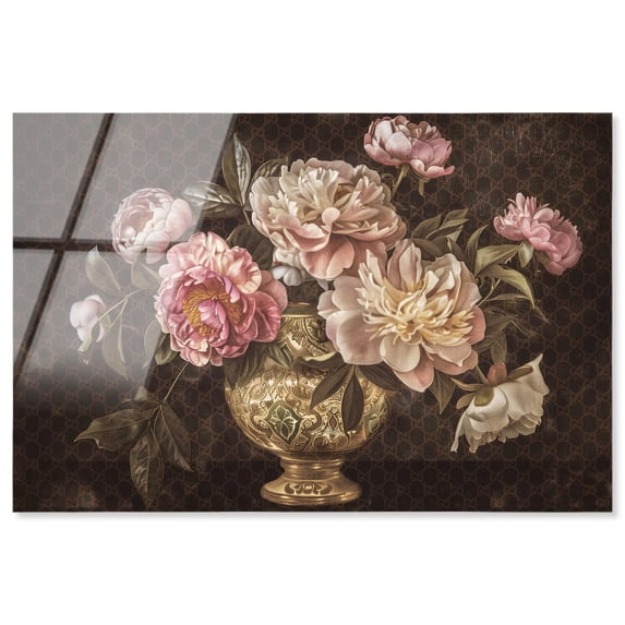 Vintage Vase and Classical Flowers High-Gloss Frameless Acrylic Glass Wall Art by Art Remedy, Ready to Hang, 24 x 16