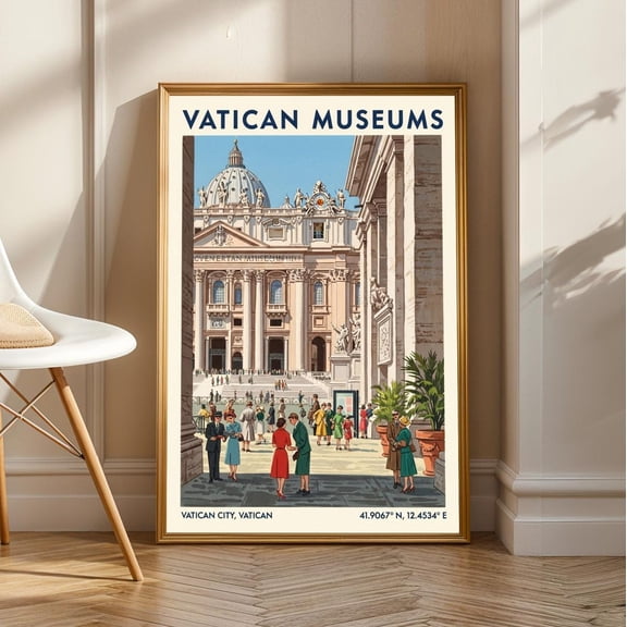 Vintage Vatican City Art Print: Gouache Architectural Illustration, Stretched Canvas Size 16x24
