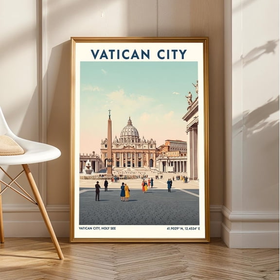 Vintage Vatican City Travel Poster: St. Peter'S Basilica Art Print, Unframed Poster Size 24x36