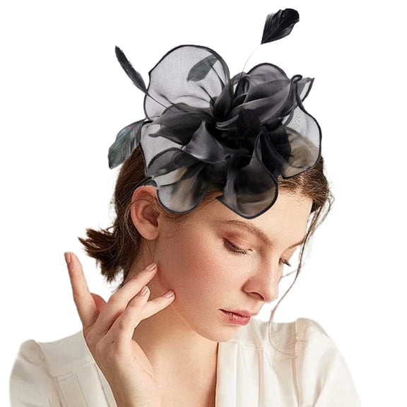 Vintage Veil Fascinator Hair Clip Headband for Women, Tea Party Wedding Guest Hair Accessory, Retro Cocktail Bridal Shower Hairpiece, 1pc - Black