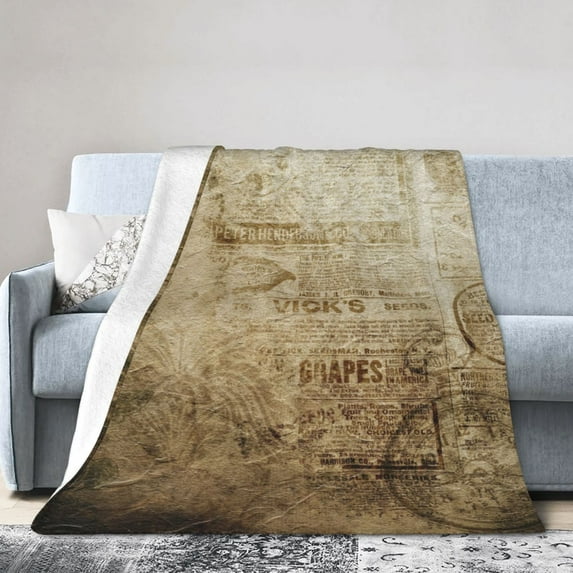 Vintage Vellum Texture Throw Blanket, Anti-Pilling Ultra-Soft Micro Fleece Cover Blanket for Bed Sofa, for All Seasons, 50"x40"