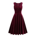 thumbnail image 1 of Vintage Velvet Dress for Women Party 2025 Sleeveless Pleated Wrap V Neck Ball Gown Tea Length Cocktail Dress (Medium, Red), 1 of 7