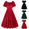 thumbnail image 1 of Vintage Velvet Prom Dress for Women Flutter Sleeve Square Neck Tunic Waist Sparkly Tea Dress Cocktail Swing Midi Dress White,XL, 1 of 6