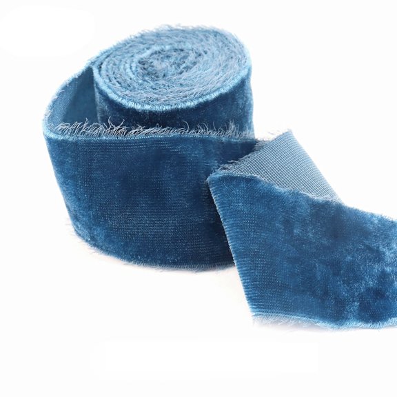 Vintage Velvet Ribbon for Gift Wrapping, 1.6 Inch Wide Raw Edge Fringe Ribbon for Christmas Decor, Wedding Bouquet & DIY Crafts (1 Roll, 3 Yards)