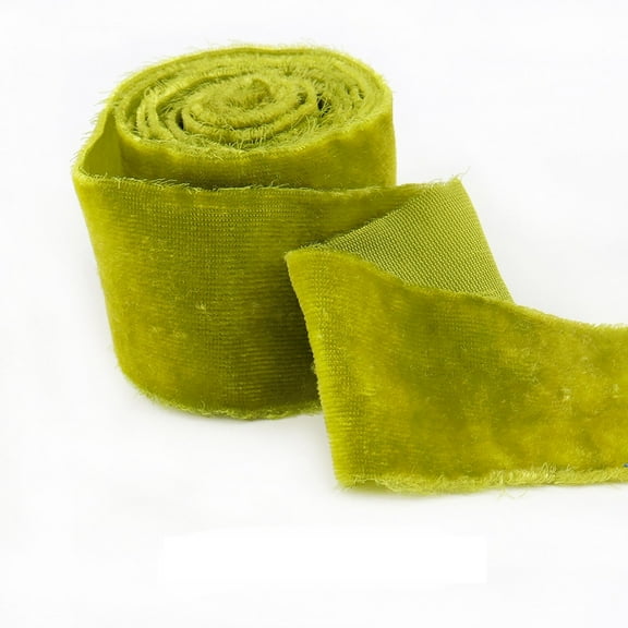 Vintage Velvet Ribbon for Gift Wrapping, 1.6 Inch Wide Raw Edge Fringe Ribbon for Christmas Decor, Wedding Bouquet & DIY Crafts (1 Roll, 3 Yards)