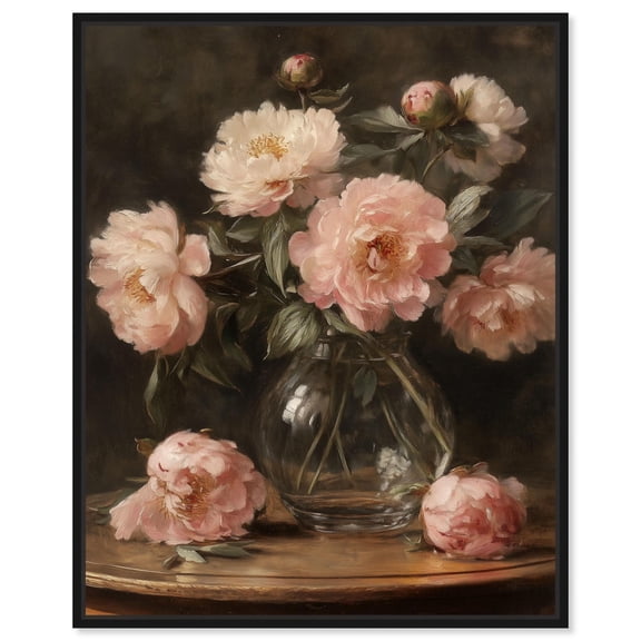 Vintage Velvet Vase Canvas Vintage Wall Decor by Art Remedy, Black Frame, 24 x 30