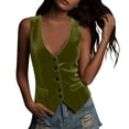 thumbnail image 1 of Vintage Velvet Vest for Women Button Up V Neck Cropped Sleeveless Casual Tops Slim Fitted Going Out Jacket Waistcoat, 1 of 7
