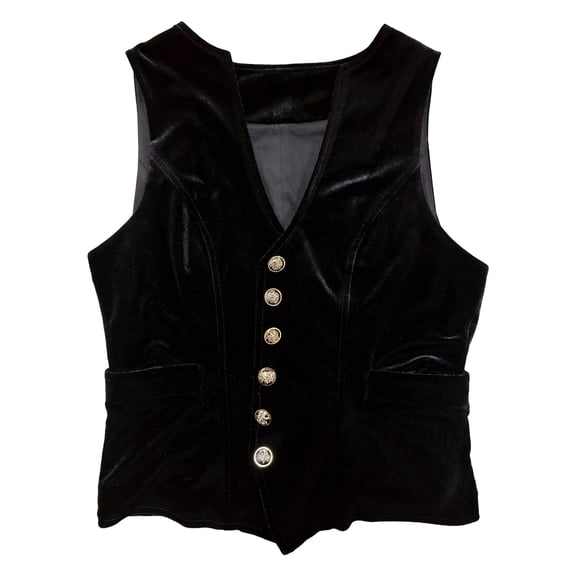 Vintage Velvet Vest for Women, Retro Bohemian V Neck Cropped Sleeveless Casual Tops Fitted Jacket Waistcoat Black L