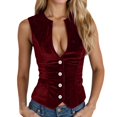 thumbnail image 1 of Vintage Velvet Vest for Women V Neck Cropped Sleeveless Casual Tops Regular Fitted Jacket Waistcoat, 1 of 5