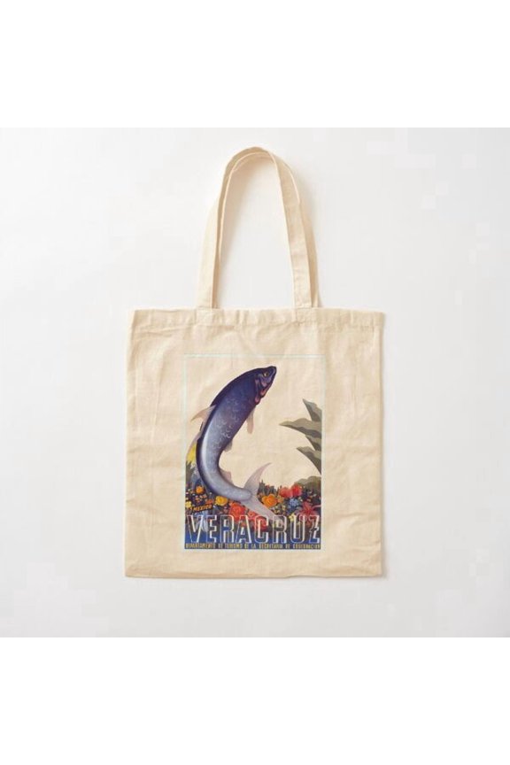 Vintage Veracruz, Travel Reproduction Art Canvas Tote Bags, Reusable Shopping Bag