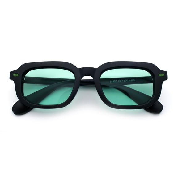 Vintage Vibe Narrow Rectangle Hipster Hustler Fashion Sunglasses Matte Black - Green