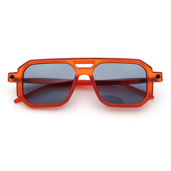 Vintage Vibe Octagonal Geometric Beveled Frame Racer Plastic Sunglasses Red Orange - Black