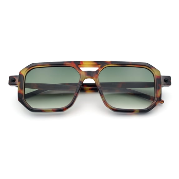 Vintage Vibe Octagonal Geometric Beveled Frame Racer Plastic Sunglasses Tortoise - Green