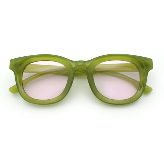 Vintage Vibe Thick Horn Rim Hipster Fashion Plastic Rectangle Sunglasses Green - Pink