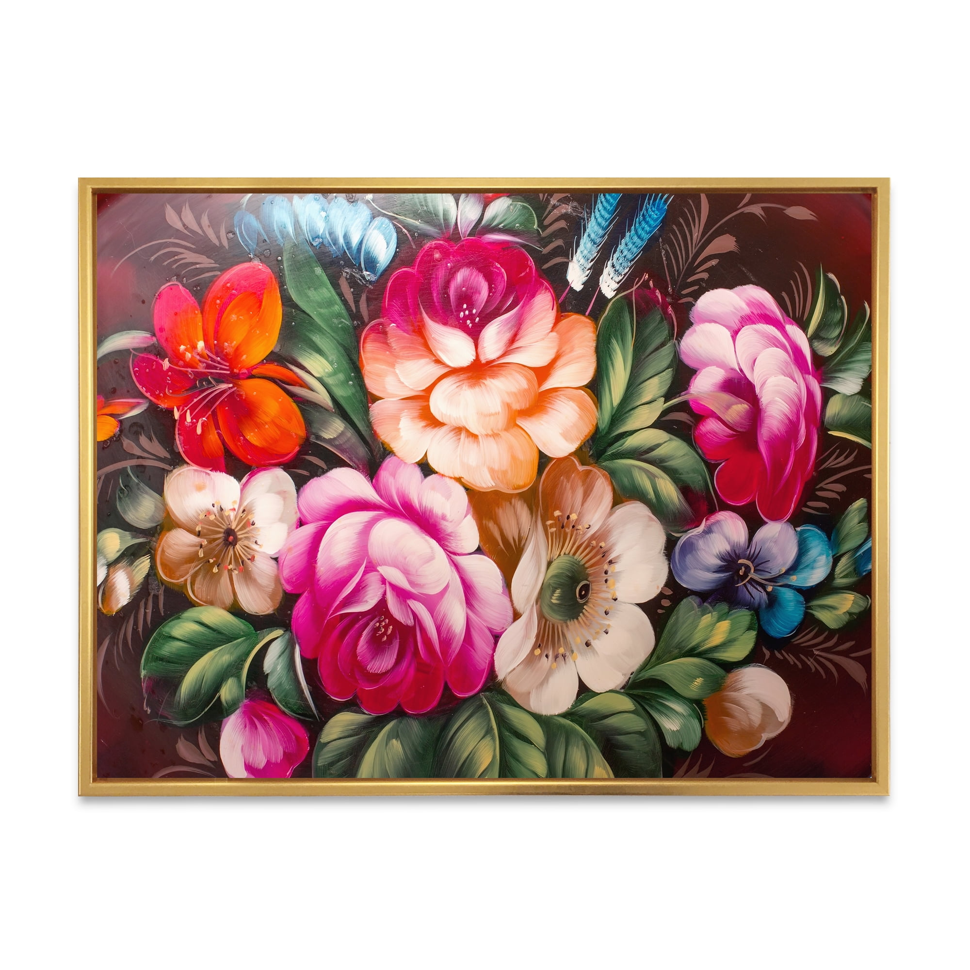 Vintage Vibrant Yellow and Red Flower Still Life III 40 in x 30 in Framed Painting Canvas Art Print, by Designart