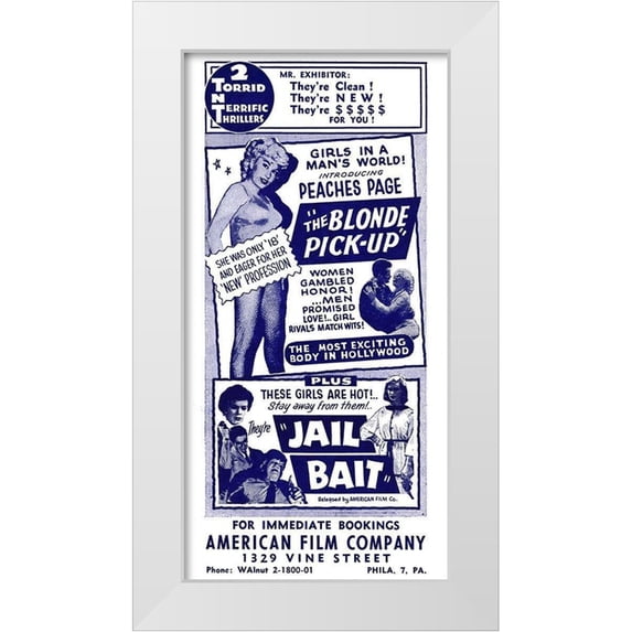 Vintage Vices 11x18 White Modern Wood Framed Museum Art Print Titled - Vintage Vices: Blonde Pick-Up and Jail Bait