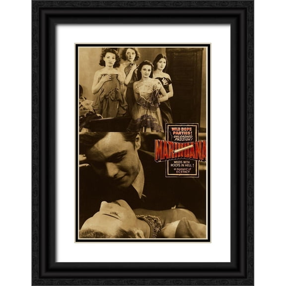 Vintage Vices 17x24 Black Ornate Wood Framed with Double Matting Museum Art Print Titled - Vintage Vices: Wild Dope Parties! Marihuana.