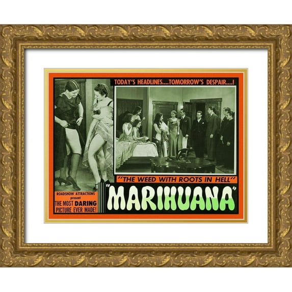 Vintage Vices 32x25 Gold Ornate Wood Framed with Double Matting Museum Art Print Titled - Vintage Vices: Marihuana: The Weed With Roots in Hell