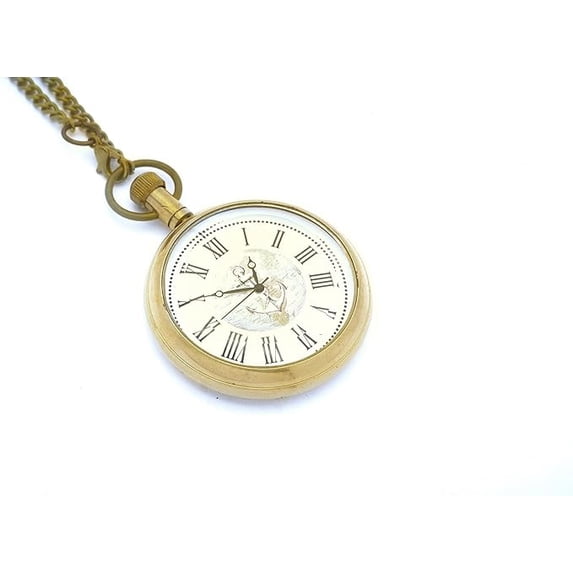 Vintage Victoria Globe Classic Pocket Watch with Chain and Wooden Box - Timeless Elegance for Men and Women, Gift 46mm