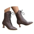 thumbnail image 1 of Vintage Victorian Boots for Women Block Kitten Heel Lace up Mid Calf Combat Booties Wingtip Witch Oxford Riding Military Winter Shoes, 1 of 8