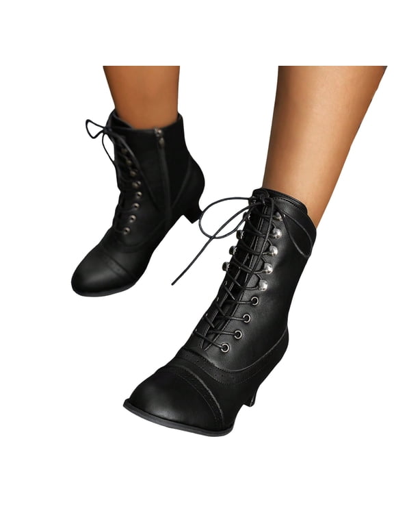 Vintage Victorian Boots for Women Kitten Heel Renaissance Ankle Booties Lace up Oxfords Granny Witch Shoes