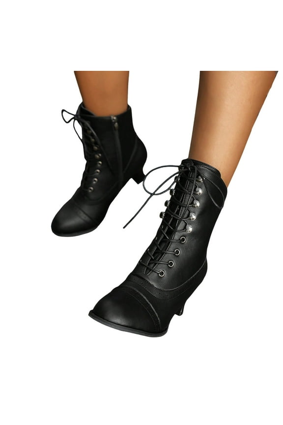 Vintage Victorian Boots for Women Kitten Heel Renaissance Ankle Booties Lace up Oxfords Granny Witch Shoes