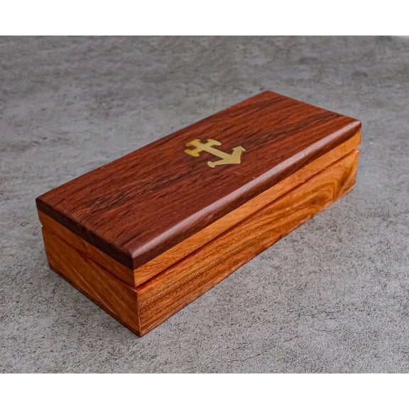 Vintage Victorian Brass Nautical Marine Pirate Anchor On Decorative Rosewood Box