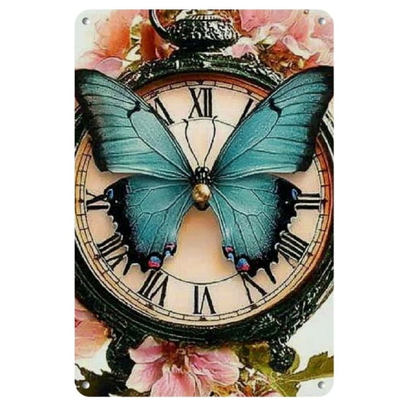 Vintage Victorian Clock with Butterfly Wings Durable Iron Sign for Indoor Outdoor Decor Perfect for Room Decor