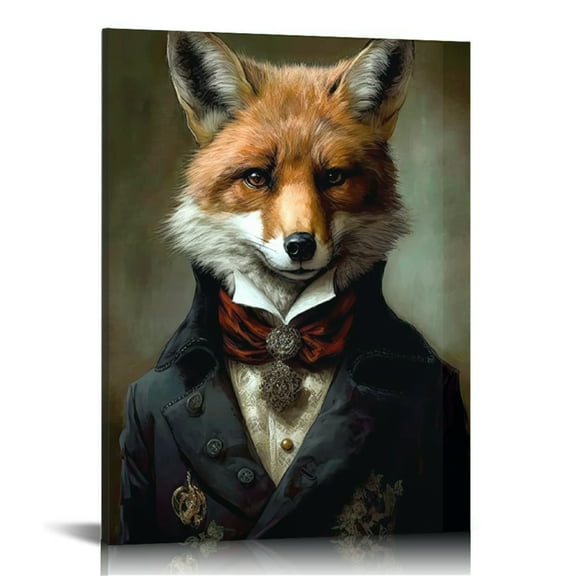 Vintage Victorian Fox Portrait Canvas Art Print - Dark Academia Style, Framed Wall Decor for Living Room, Bedroom, Office, and More, Kitchen Corridor Bathroom Hotel Bar Coffee Shop, Poster