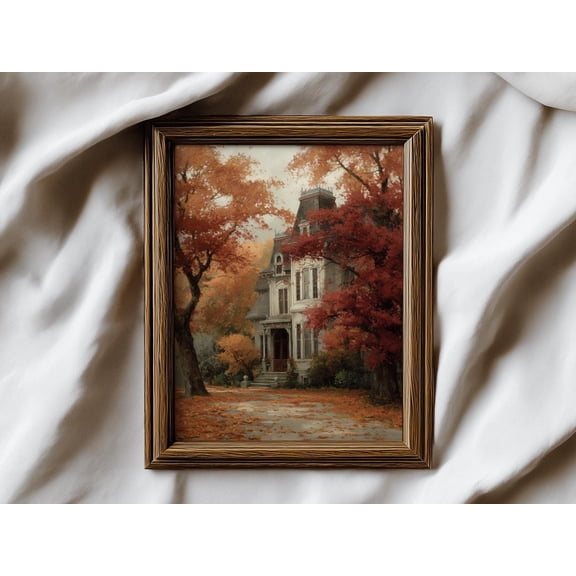Vintage Victorian House Autumn Scenery Art Print Rustic Fall Home Decor Old House Wall Art