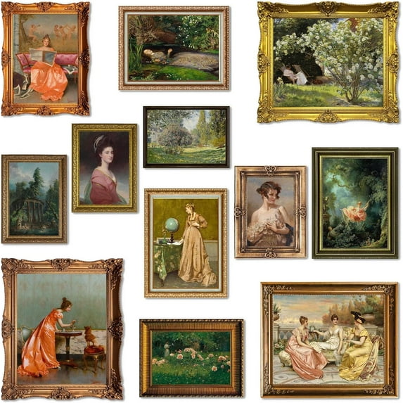Vintage Victorian Wall Decor, Classic Maximalist Wall Decor, Coquette Vintage Art Prints, Light Victorian Wall Art, Vintage Paintings Pictures Moody Maximalist Decor for Home Bedroom (UNFRAMED)