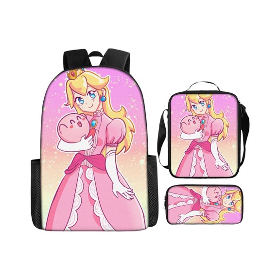 Vintage Video Game Backpack Bundle - 3PC Retro Princess Laptop Bag Set with Sling & Clutch for School, Work, Travel