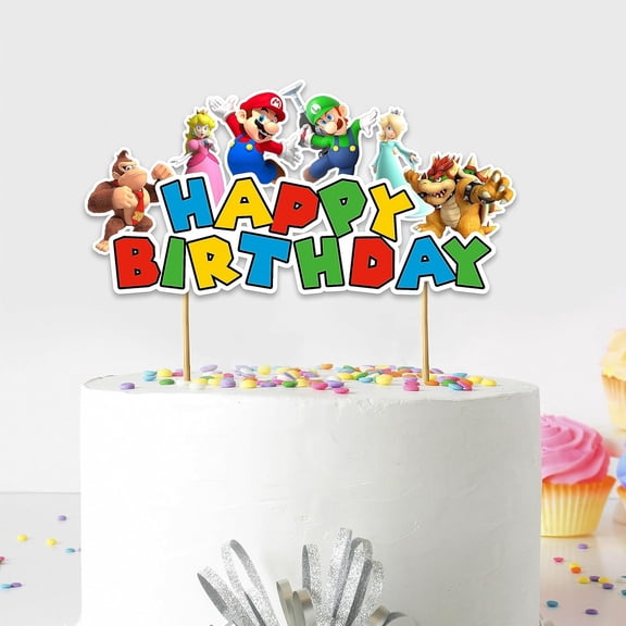 Vintage Video Game Happy Birthday Cake Topper Decoration, Retro Gaming Inspired Cake Topper for Birthday Celebration, Party Cake Decoration for Dessert Table, Photo Display and Event Supplies