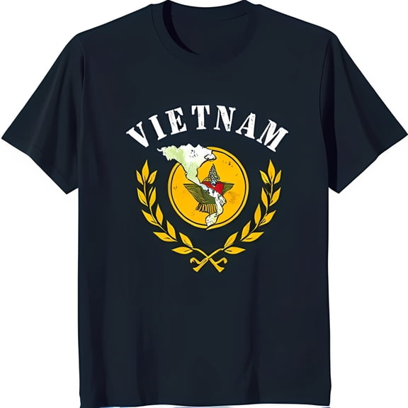 Vintage Vietnam Graphic T-Shirt Dark Blue with White Text & Map Design
