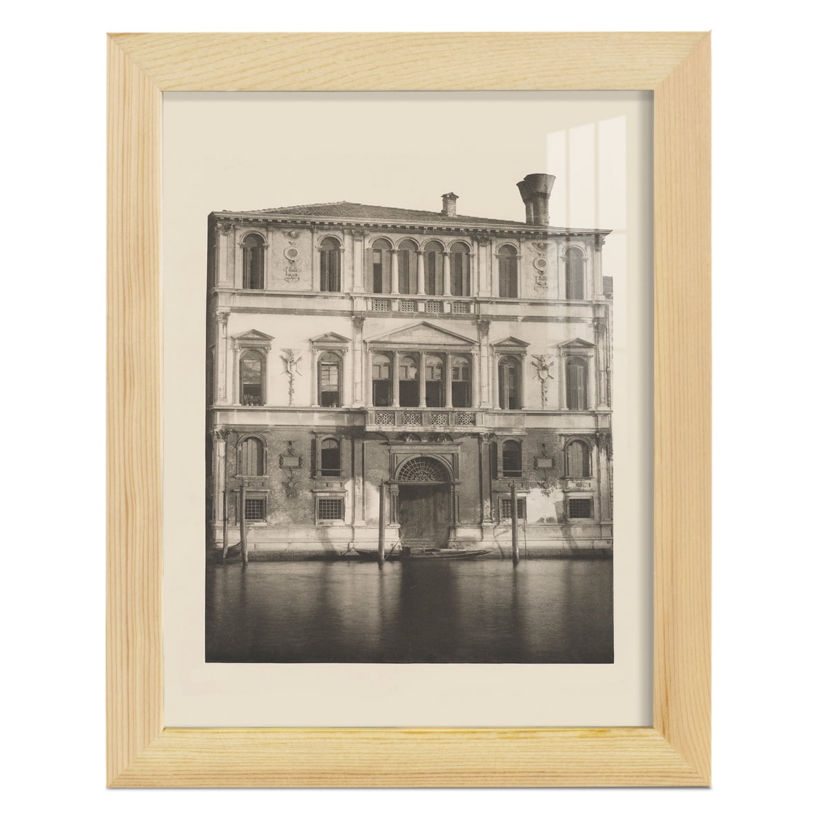 Vintage Views of Venice I - Framed Print w/glass - Natural Wood