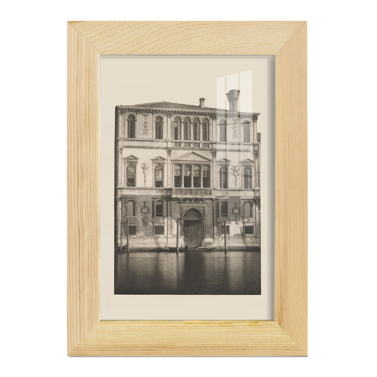 Vintage Views of Venice I - Framed Print w/glass - Natural Wood