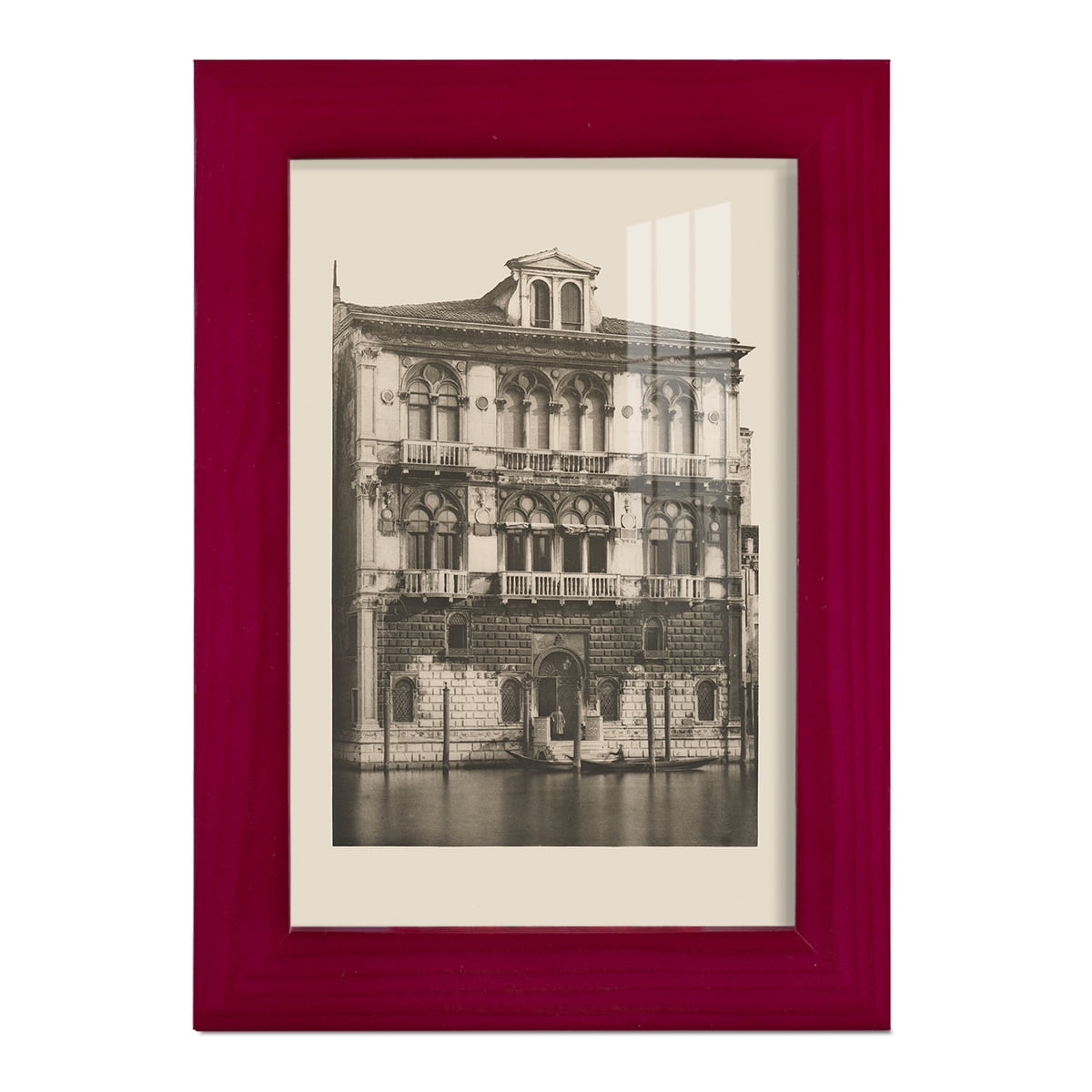 Cherry Red Solid Wood Framed Print with Real Glass