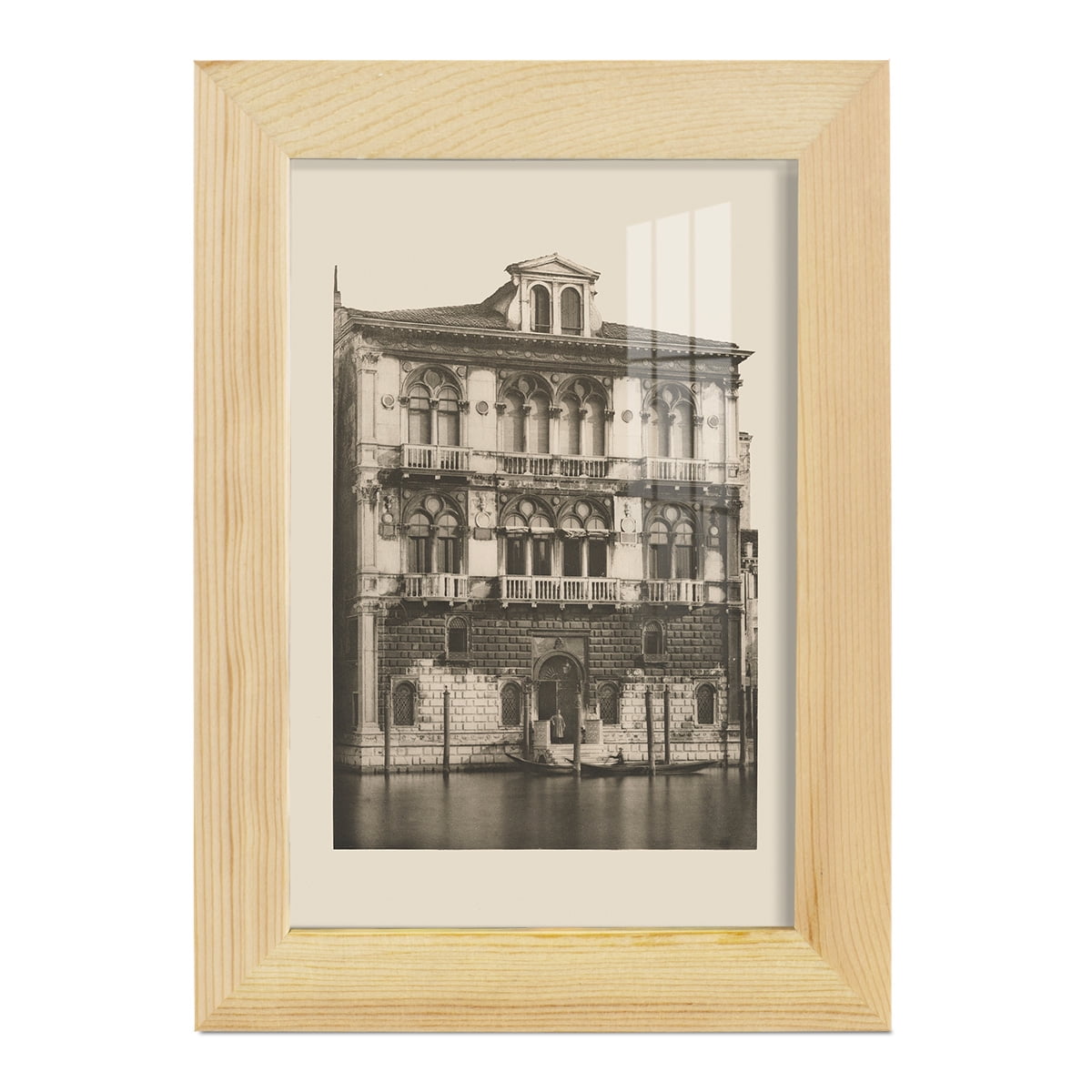 Vintage Views of Venice II - Framed Print w/glass - Natural Wood