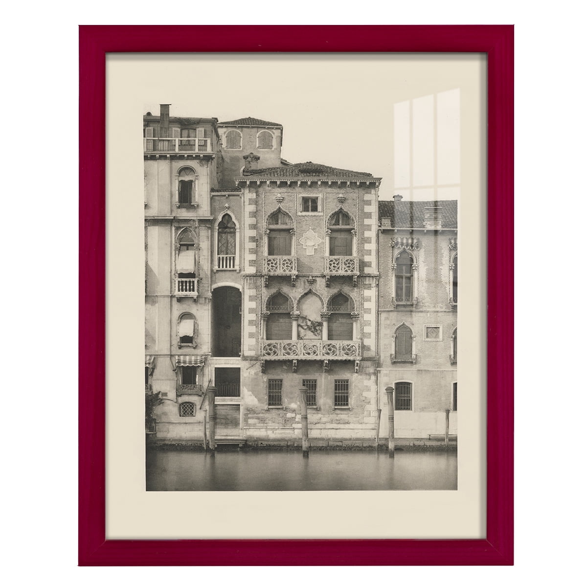 Vintage Views of Venice III - Framed Print w/glass - Cherry Red