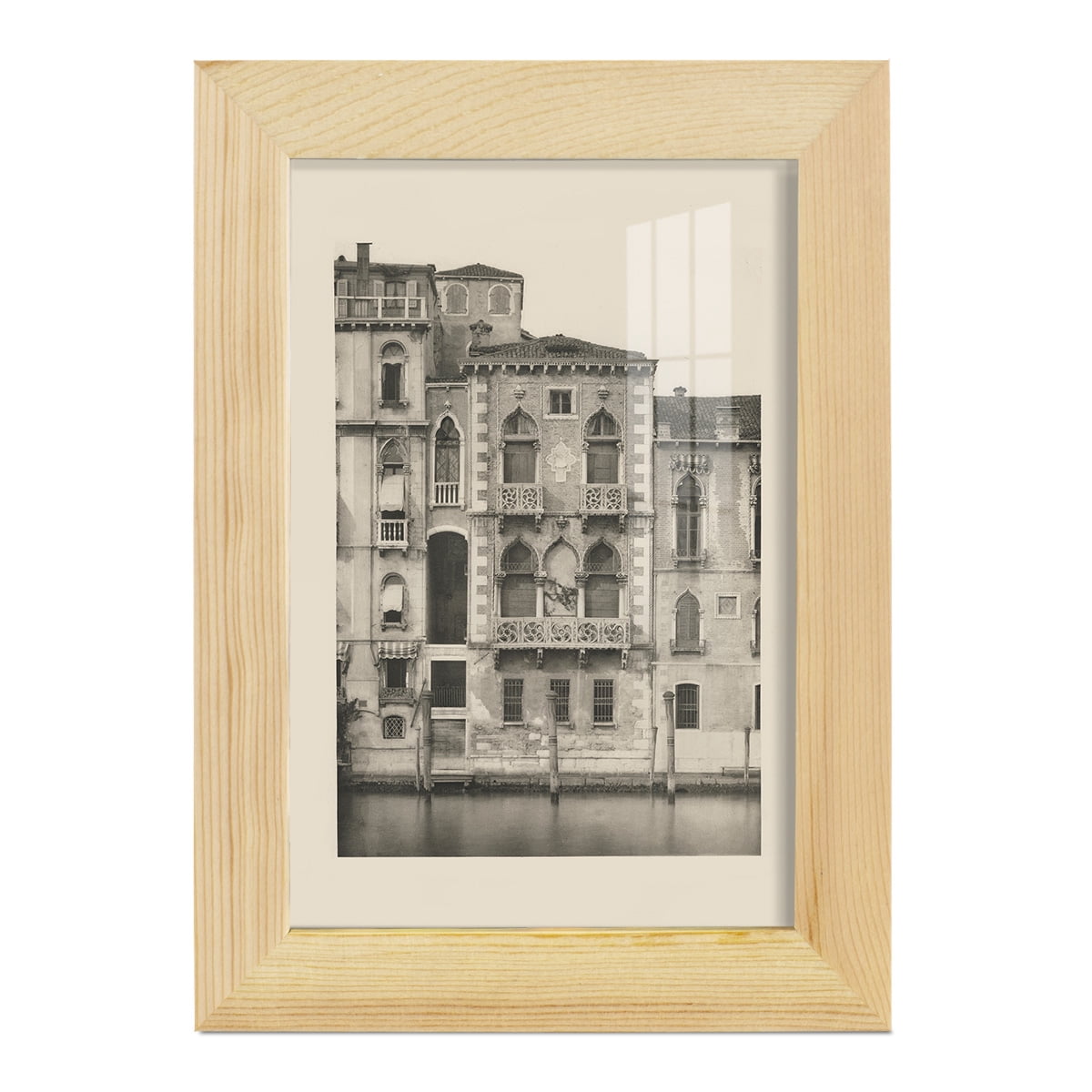 Vintage Views of Venice III - Framed Print w/glass - Natural Wood