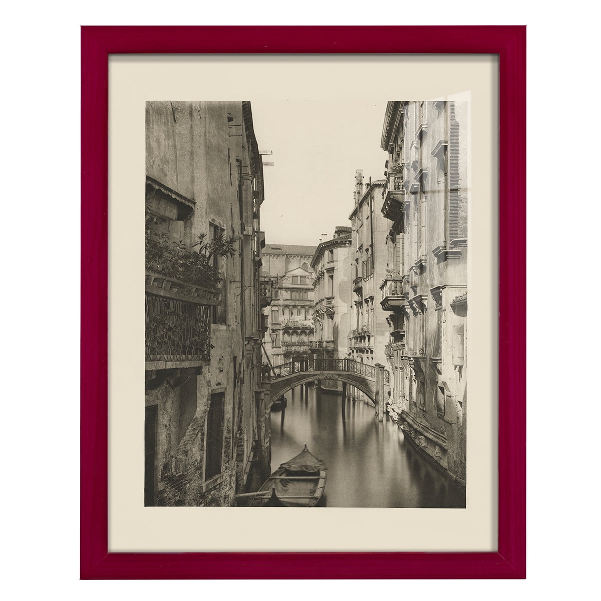 Vintage Views of Venice IV - Framed Print w/glass - Cherry Red