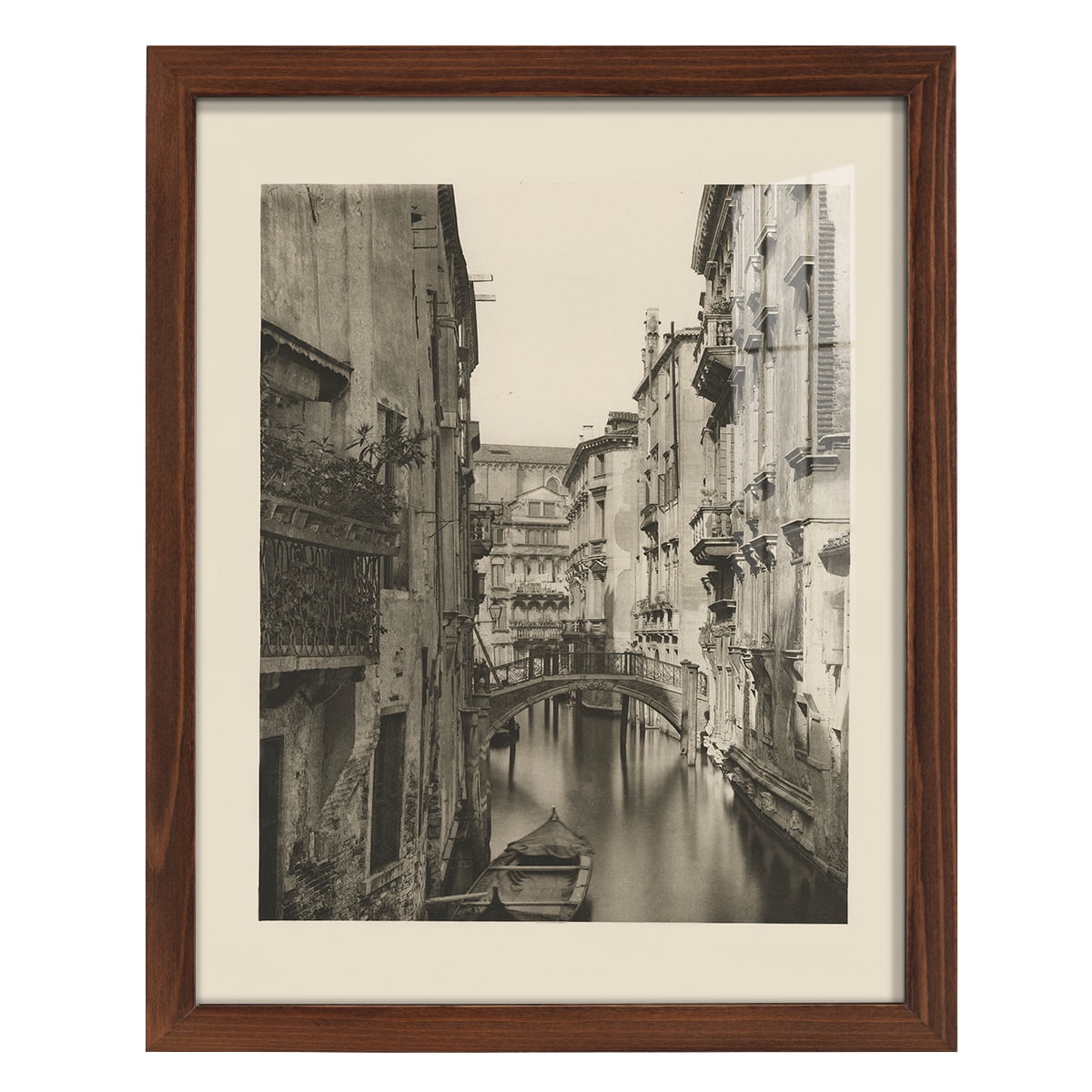 Vintage Views of Venice IV - Framed Print w/glass - Chestnut