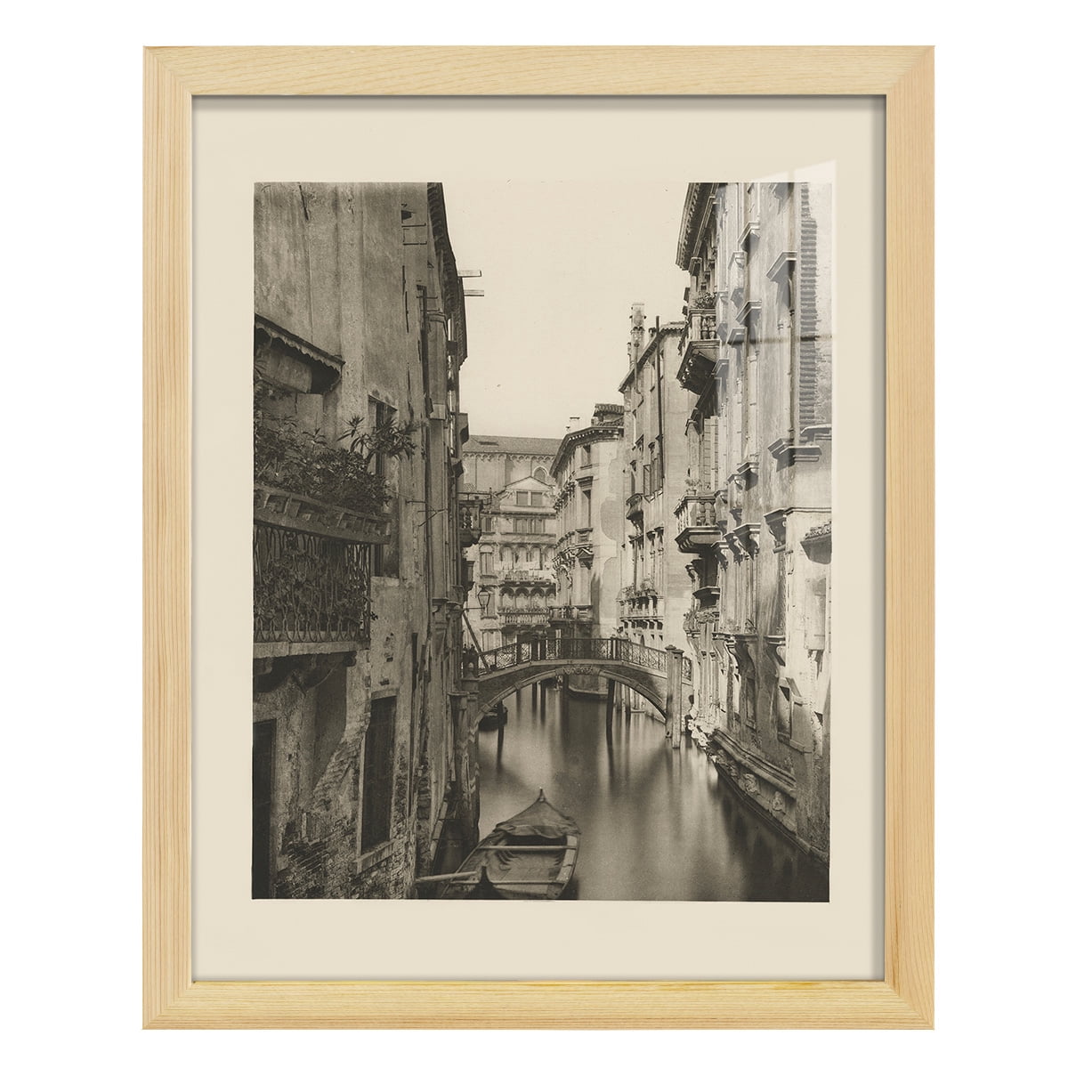 Vintage Views of Venice IV - Framed Print w/glass - Natural Wood