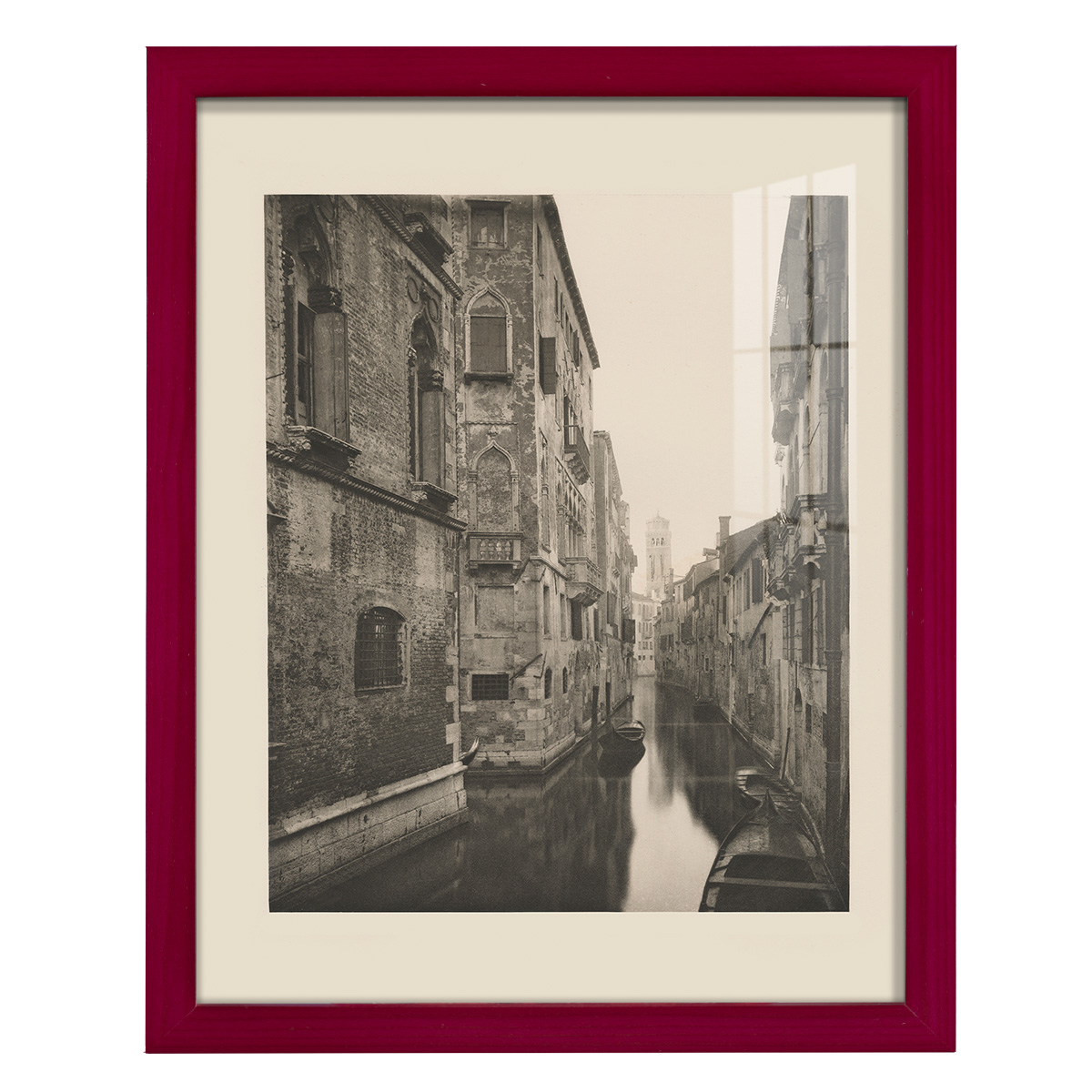 Vintage Views of Venice V - Framed Print w/glass - Cherry Red