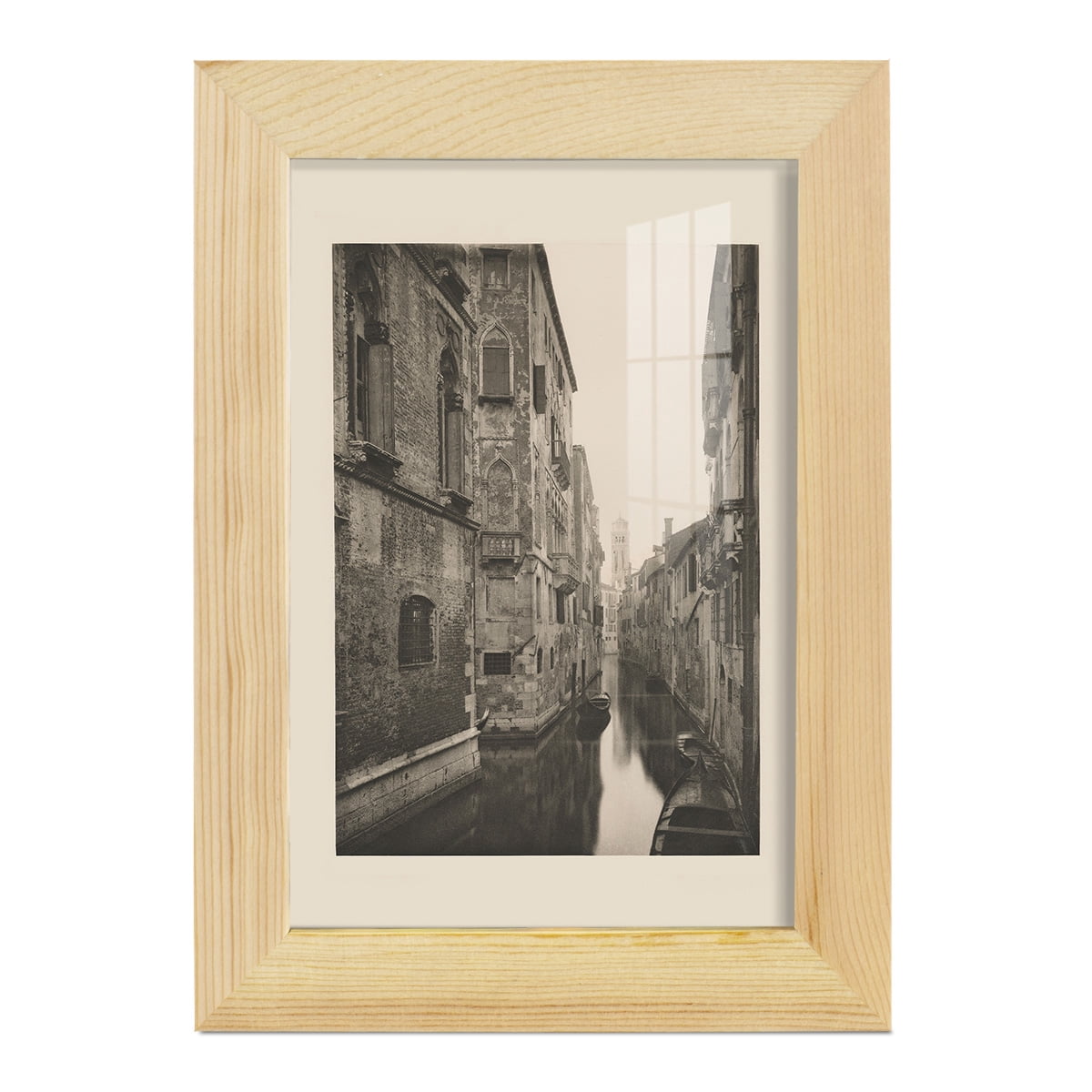 Vintage Views of Venice V - Framed Print w/glass - Natural Wood