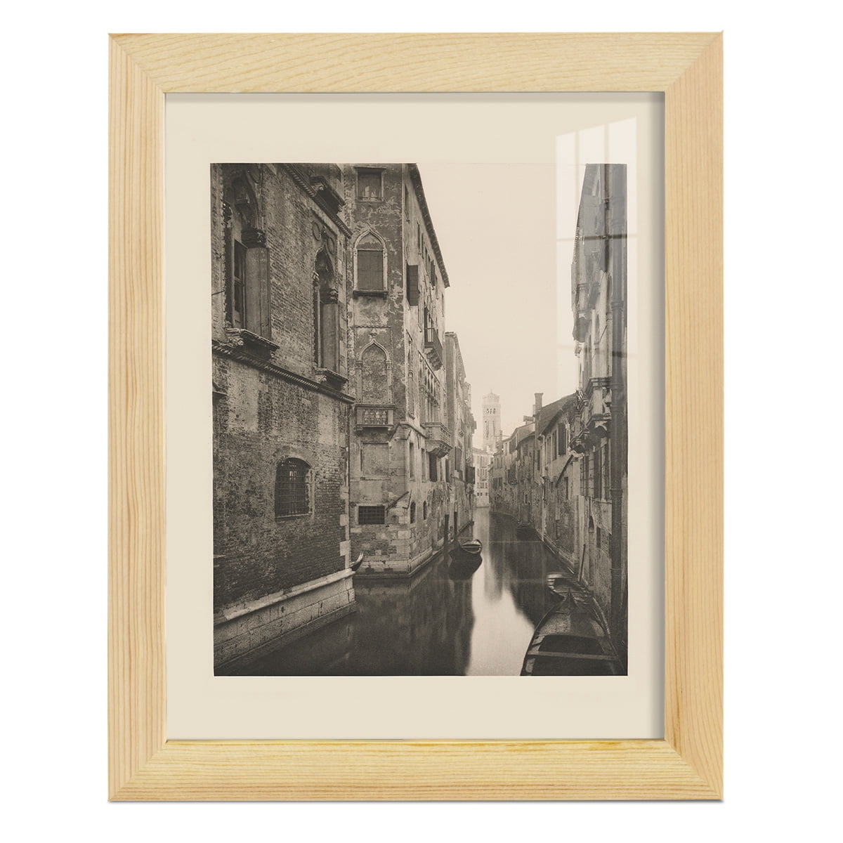 Vintage Views of Venice V - Framed Print w/glass - Natural Wood