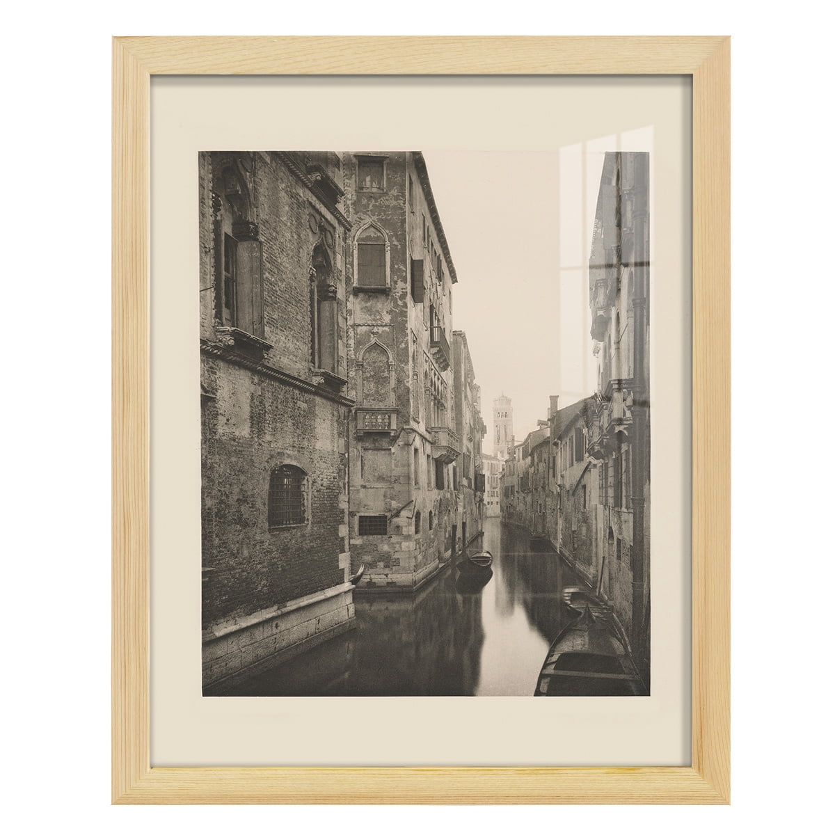 Vintage Views of Venice V - Framed Print w/glass - Natural Wood