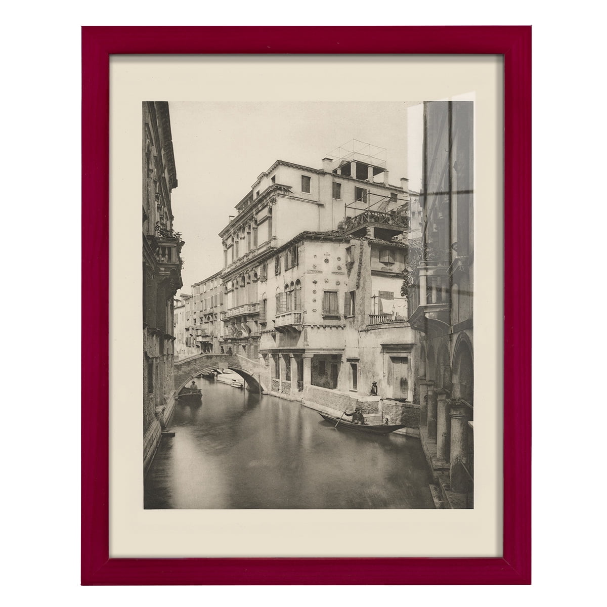 Vintage Views of Venice VI - Framed Print w/glass - Cherry Red