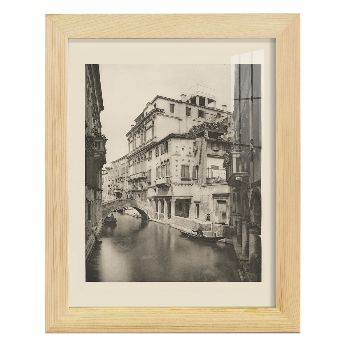 Vintage Views of Venice VI - Framed Print w/glass - Natural Wood
